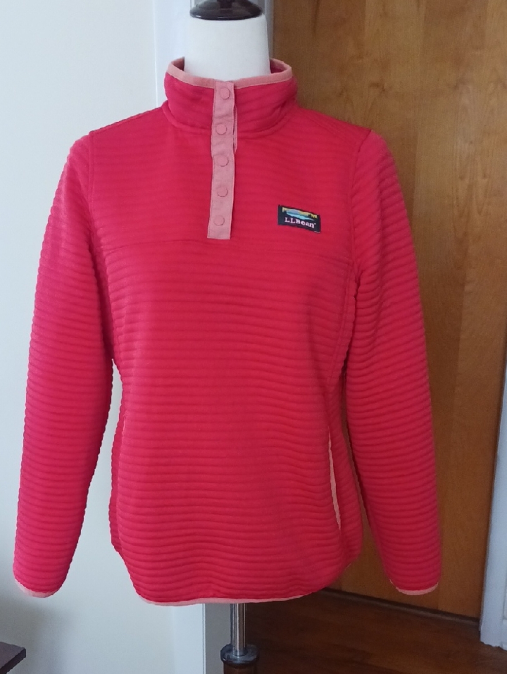 L.L. Bean Sweater 1/4  Snap High Neck Long Sleeve Turtleneck Orange Sz Small